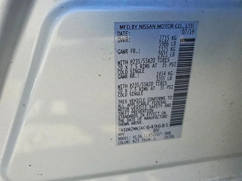 2019 NISSAN PATHFINDER S  