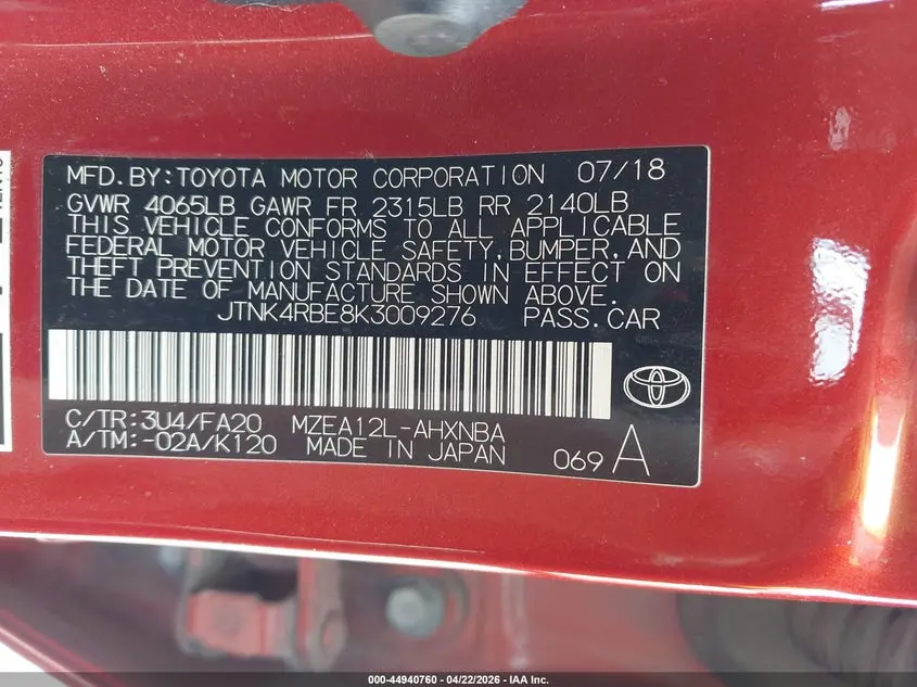 2019 TOYOTA COROLLA SE