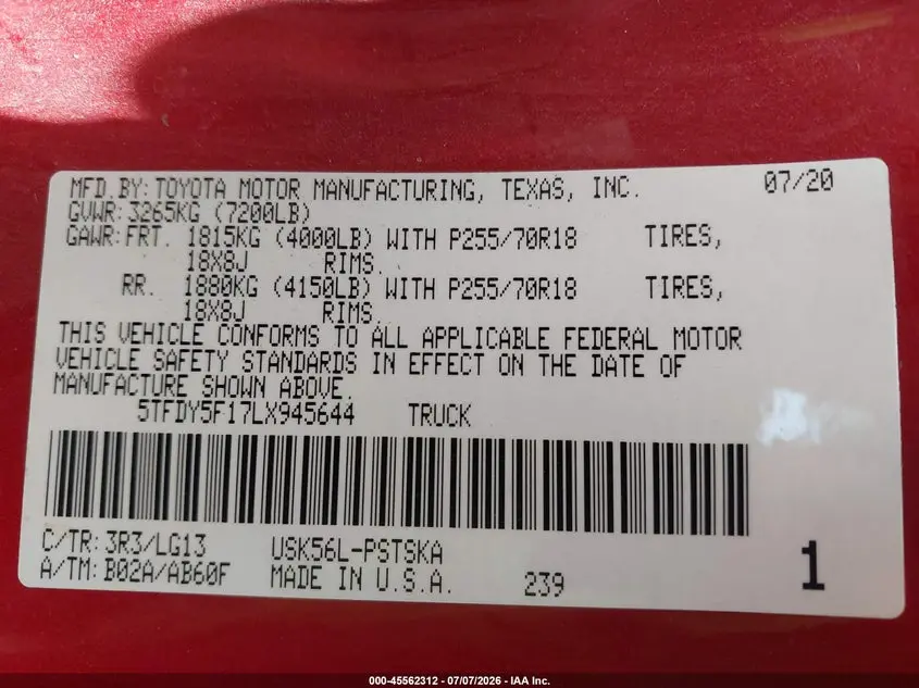 2020 TOYOTA TUNDRA SR5