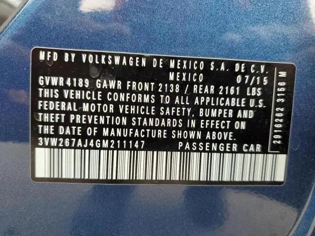 2016 VOLKSWAGEN JETTA S  