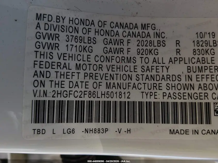 2020 HONDA CIVIC SPORT