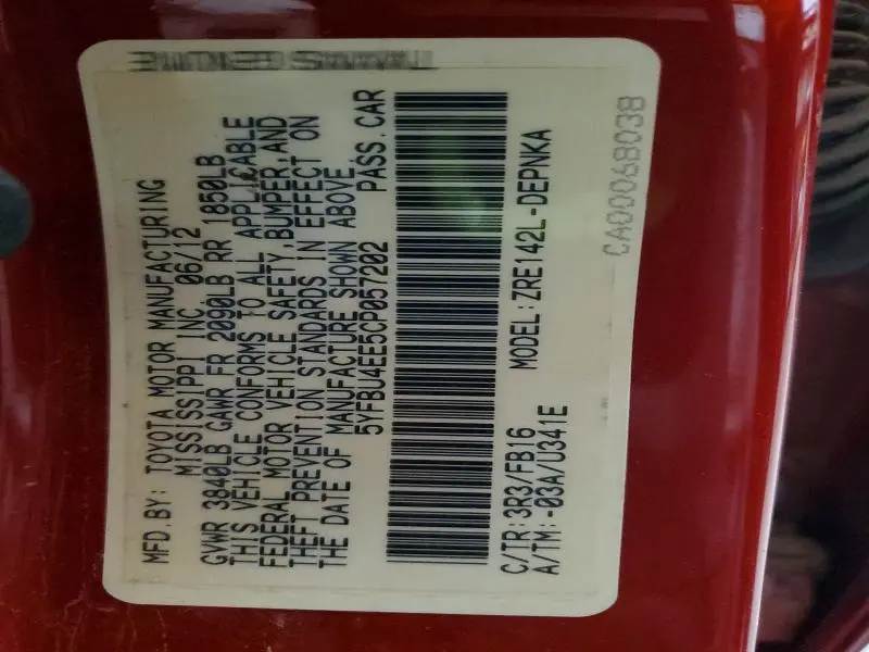 2012 TOYOTA COROLLA LE  