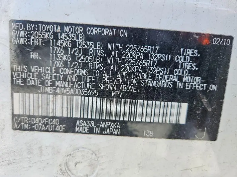 2010 TOYOTA RAV4 BASE  