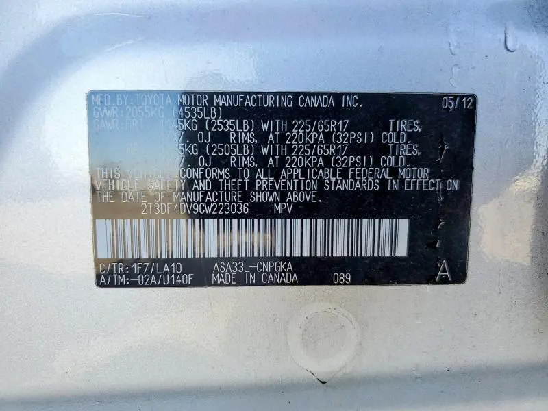 2012 TOYOTA RAV4 LIMITED  