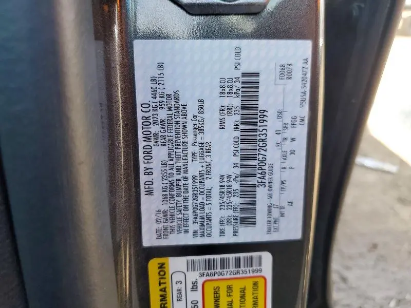 2016 FORD FUSION S  