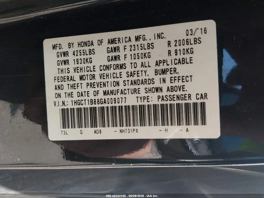 2016 HONDA ACCORD EX-L