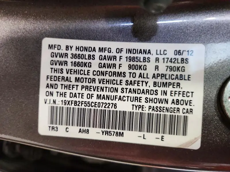 2012 HONDA CIVIC LX  