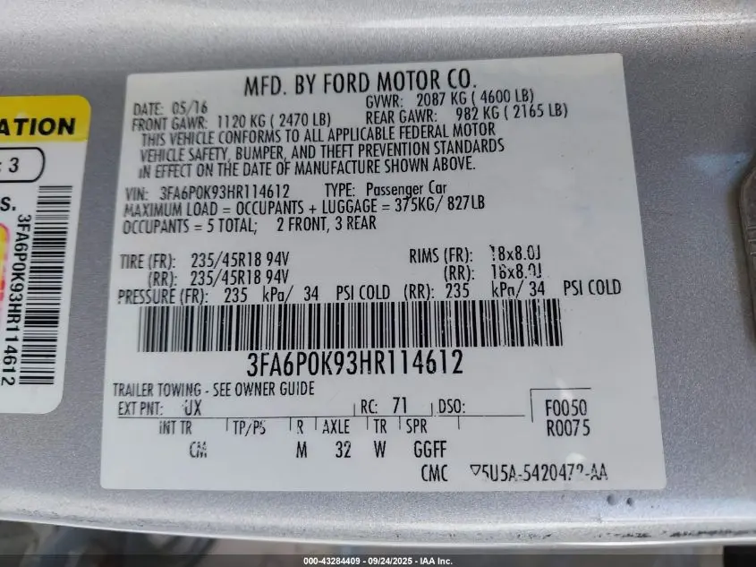 2017 FORD FUSION TITANIUM