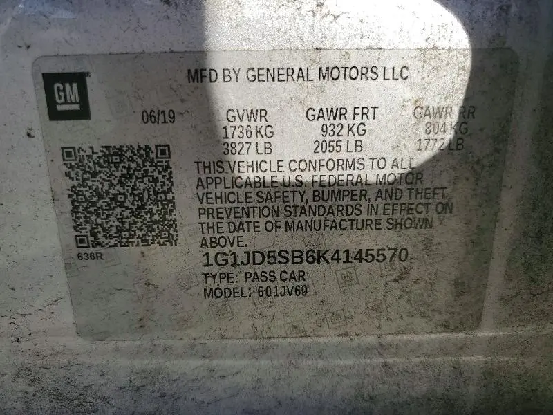 2019 CHEVROLET SONIC LT  