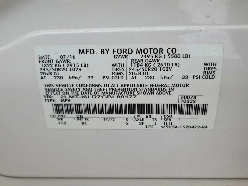 2016 LINCOLN MKX RESERVE  