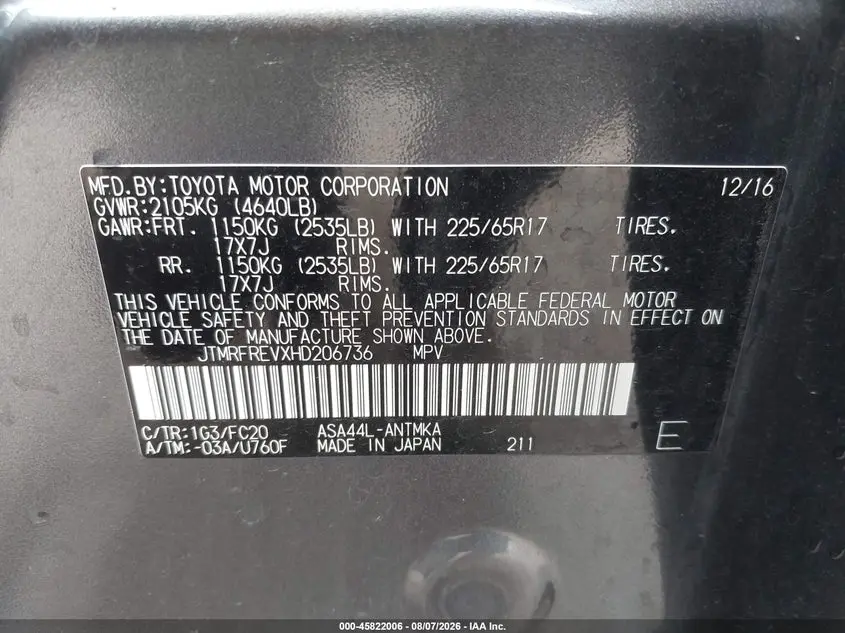 2017 TOYOTA RAV4 XLE