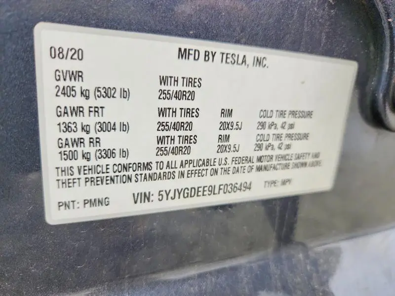 2020 TESLA MODEL Y   