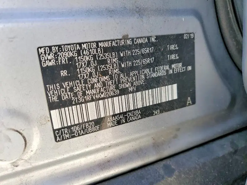 2019 TOYOTA RAV4 LE  