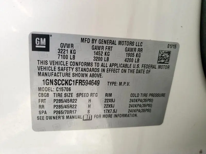 2015 CHEVROLET TAHOE C1500 LTZ  
