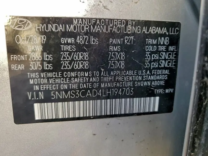 2020 HYUNDAI SANTA FE SEL  