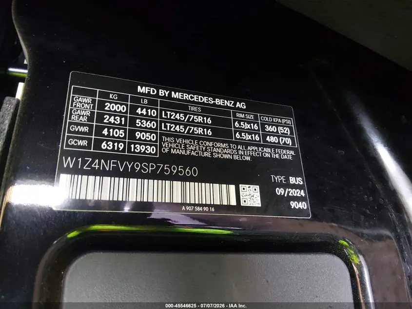 2025 MERCEDES-BENZ SPRINTER 2500 STANDARD ROOF 4-CYL DIESEL HO