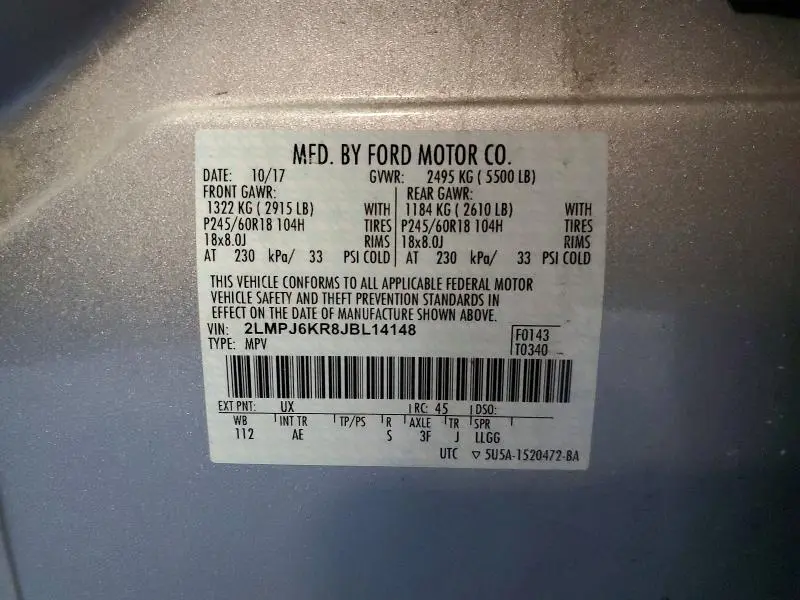 2018 LINCOLN MKX SELECT  