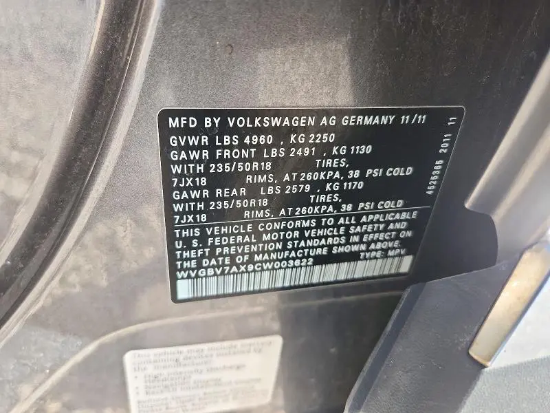 2012 VOLKSWAGEN TIGUAN S  