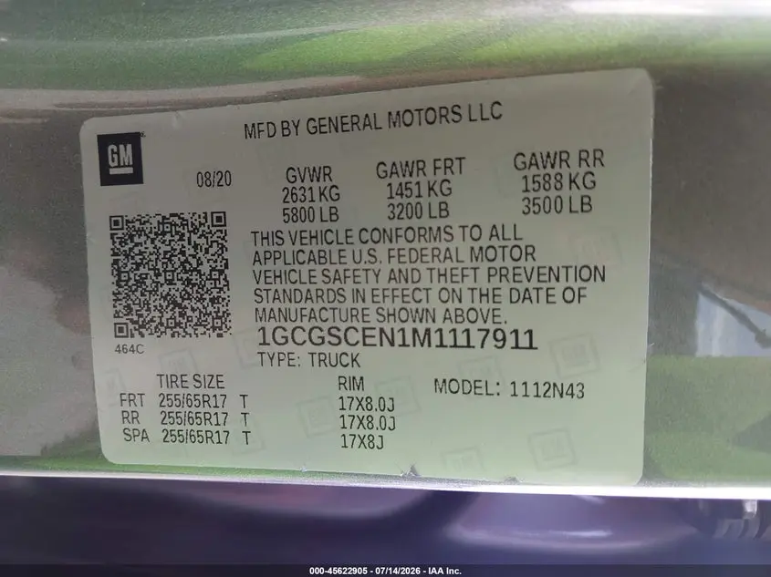 2021 CHEVROLET COLORADO 2WD  SHORT BOX LT