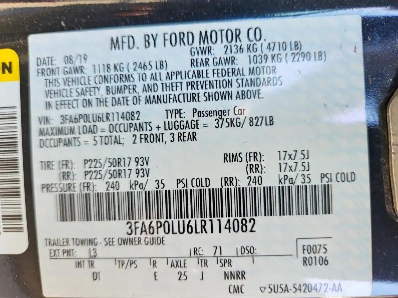 2020 FORD FUSION SE  