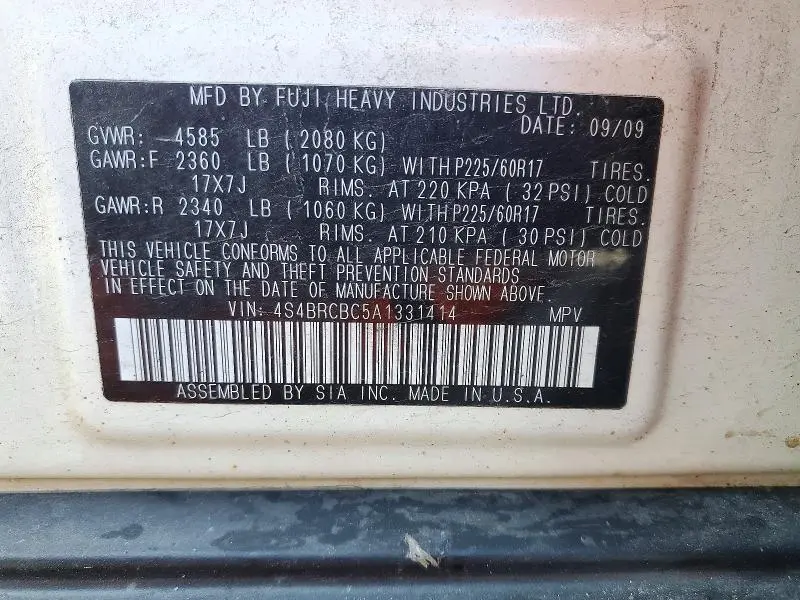 2010 SUBARU OUTBACK 2.5I PREMIUM  