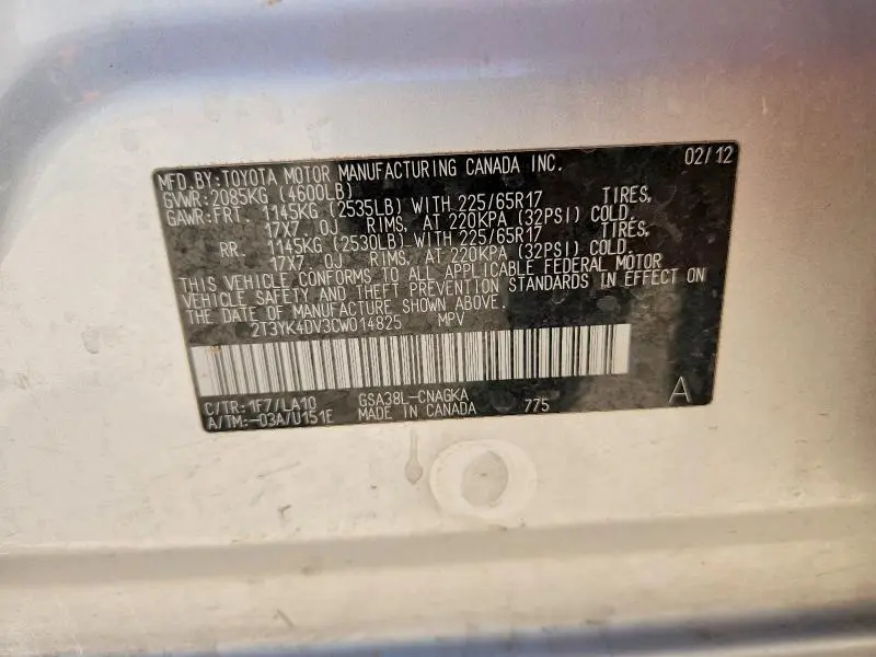 2012 TOYOTA RAV4 LIMITED  