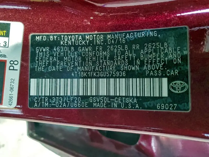 2016 TOYOTA CAMRY XSE  