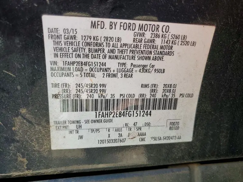 2015 FORD TAURUS SEL  