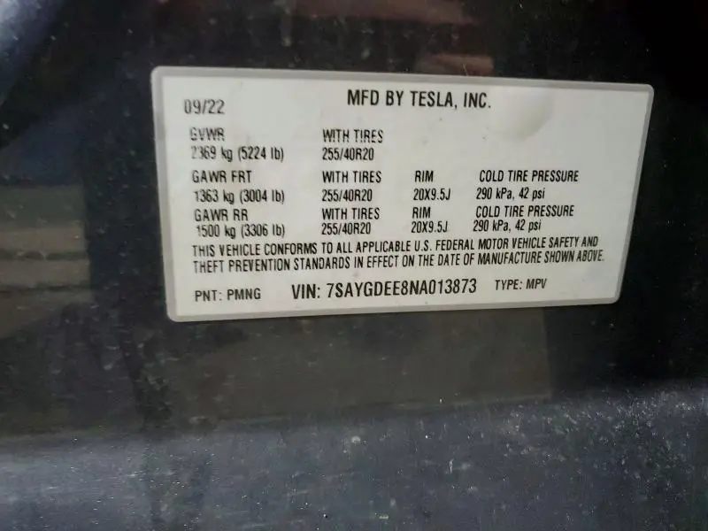 2022 TESLA MODEL Y   