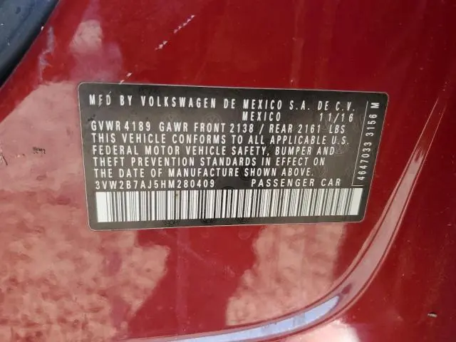 2017 VOLKSWAGEN JETTA S