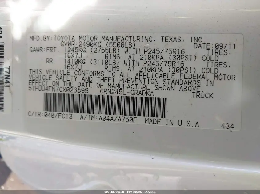 2012 TOYOTA TACOMA BASE V6