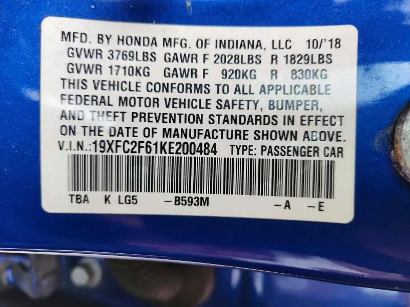 2019 HONDA CIVIC LX  