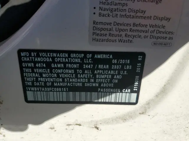 2015 VOLKSWAGEN PASSAT SE  