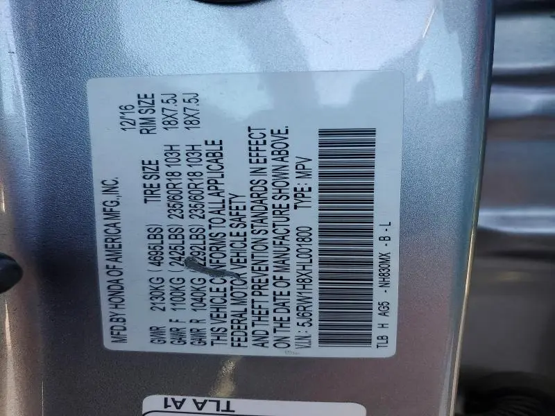 2017 HONDA CR-V EXL  