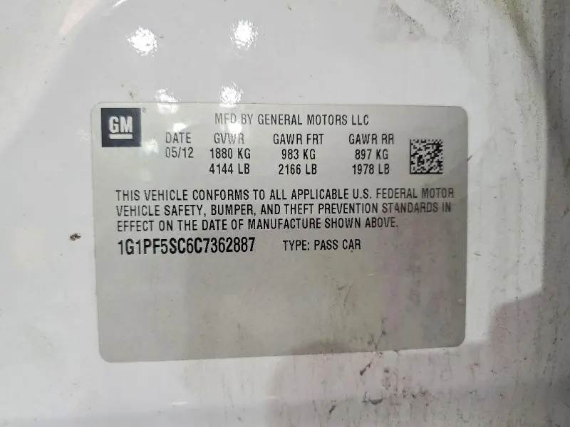 2012 CHEVROLET CRUZE LT  