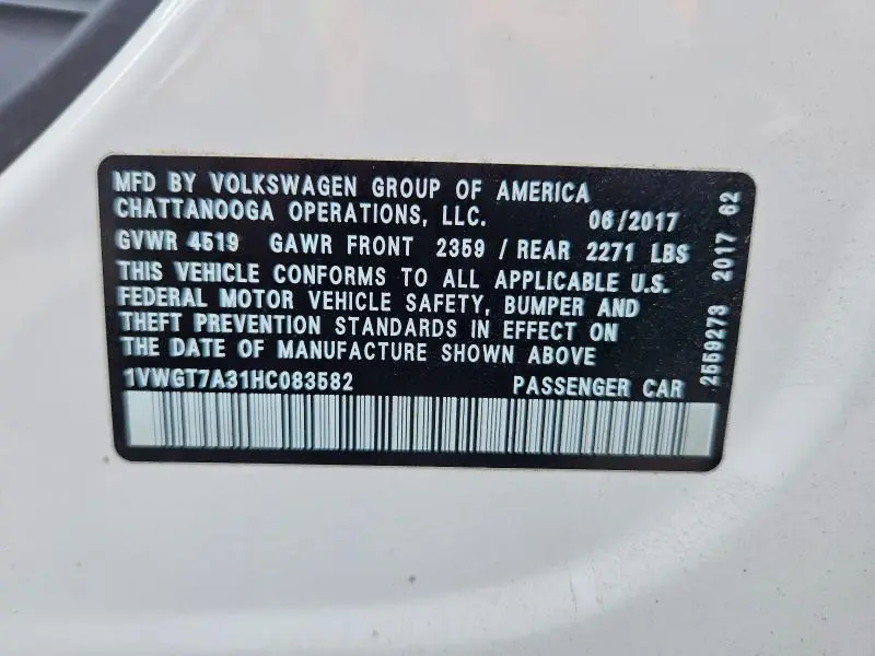 2017 VOLKSWAGEN PASSAT SE  