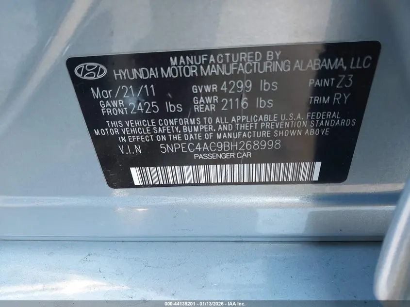 2011 HYUNDAI SONATA SE