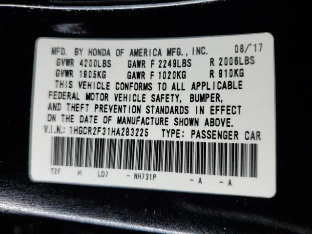 2017 HONDA ACCORD LX  