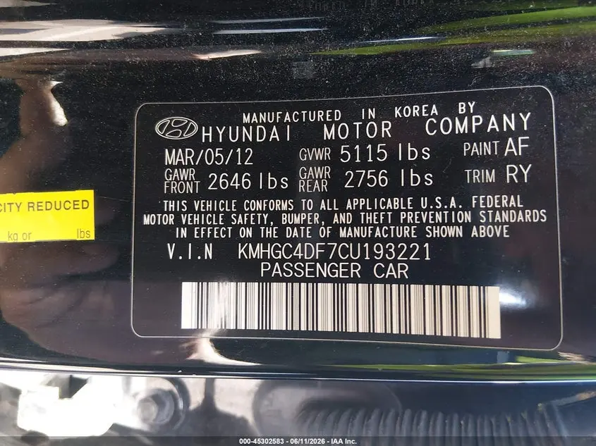 2012 HYUNDAI GENESIS 4.6