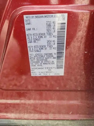 2019 NISSAN PATHFINDER SV  