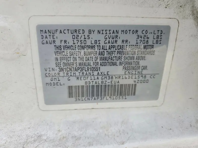 2015 NISSAN VERSA 1.6 SV  