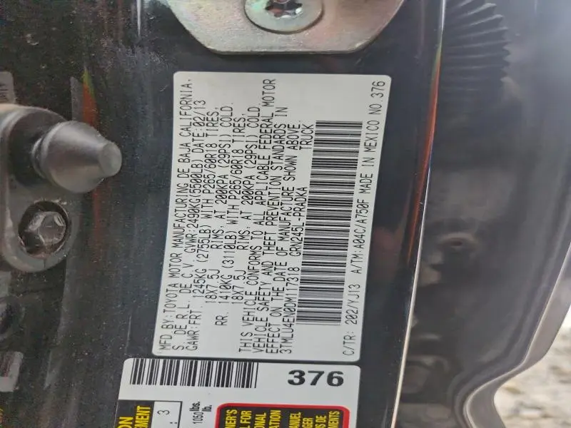 2013 TOYOTA TACOMA DOUBLE CAB  