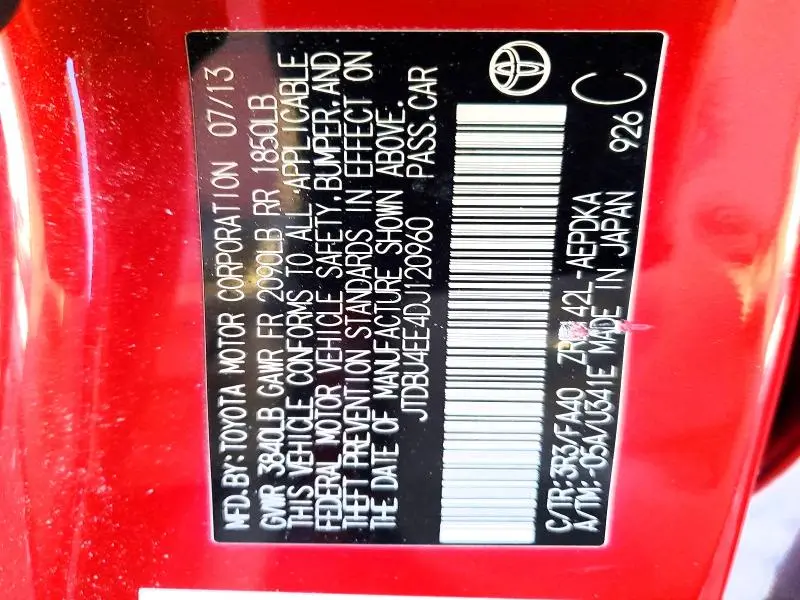 2013 TOYOTA COROLLA BASE  