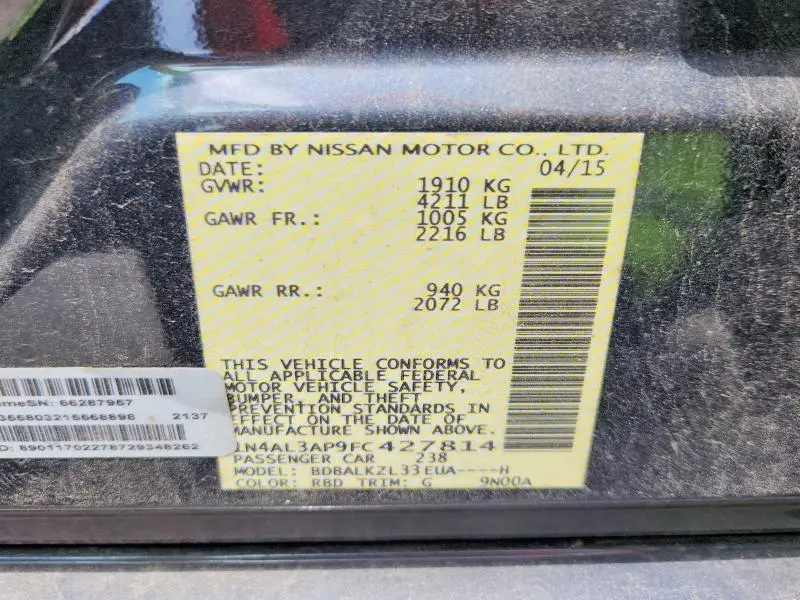 2015 NISSAN ALTIMA 2.5 SV  