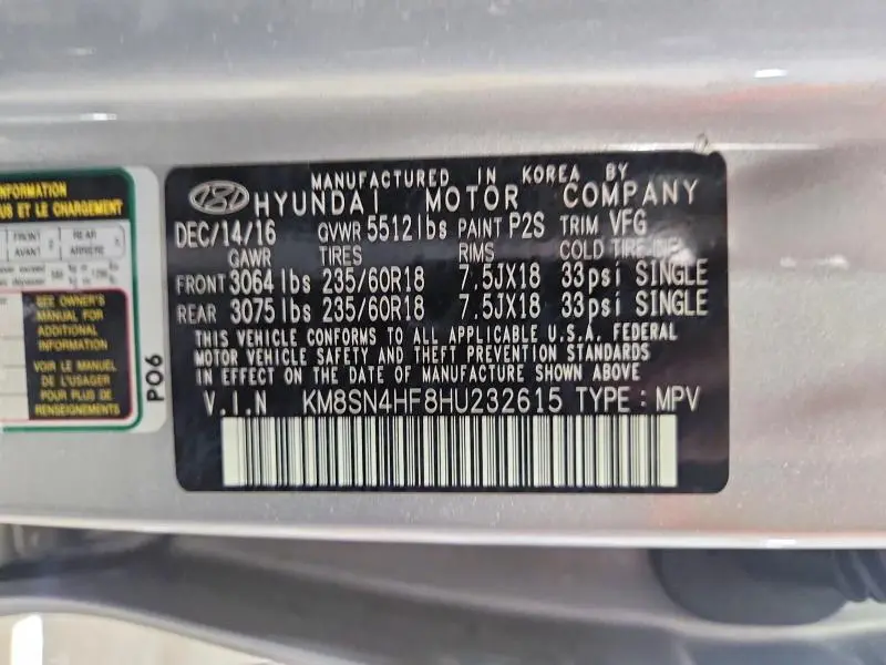 2017 HYUNDAI SANTA FE SE  