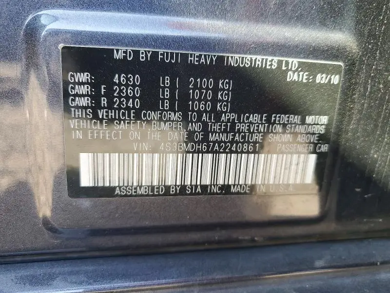 2010 SUBARU LEGACY 3.6R PREMIUM  