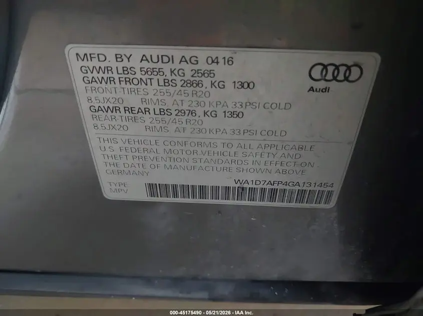 2016 AUDI Q5 3.0T PREMIUM PLUS