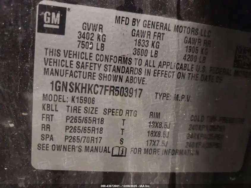 2015 CHEVROLET SUBURBAN 1500 LS