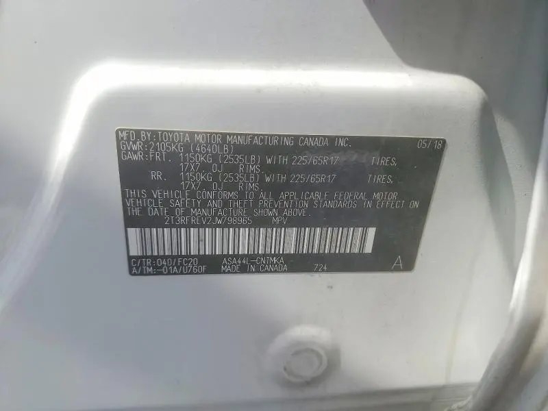 2018 TOYOTA RAV4 XLE  