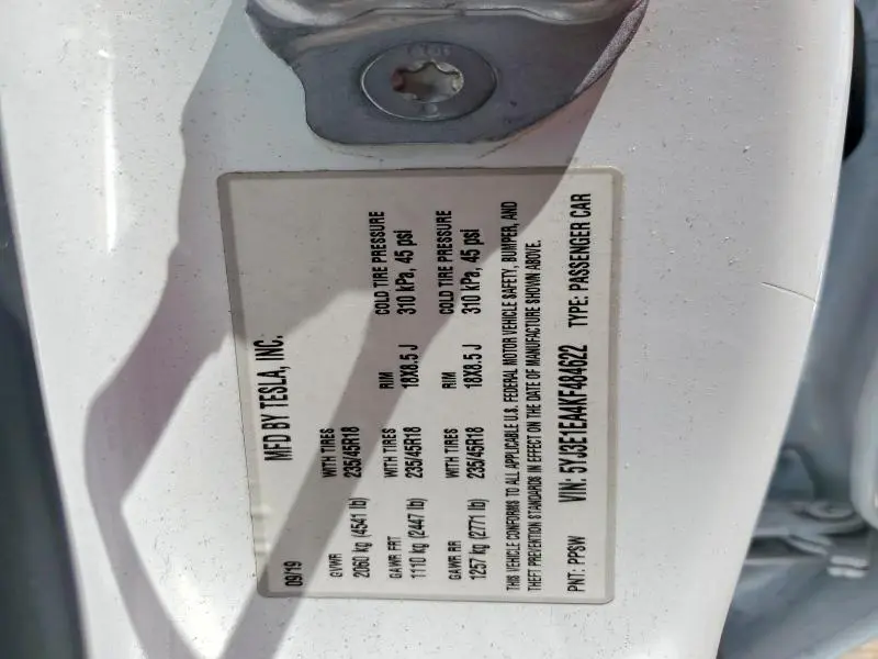 2019 TESLA MODEL 3   